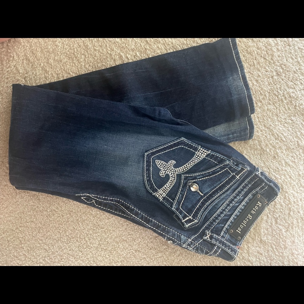 Dark wash diamond detail rock revival jeans